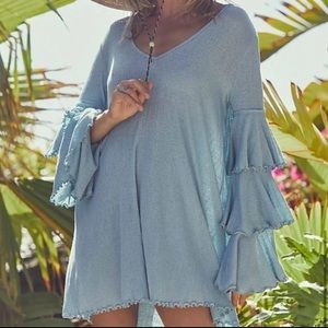 Free People Seashore Mini Dress Stone Blue NWT Medium